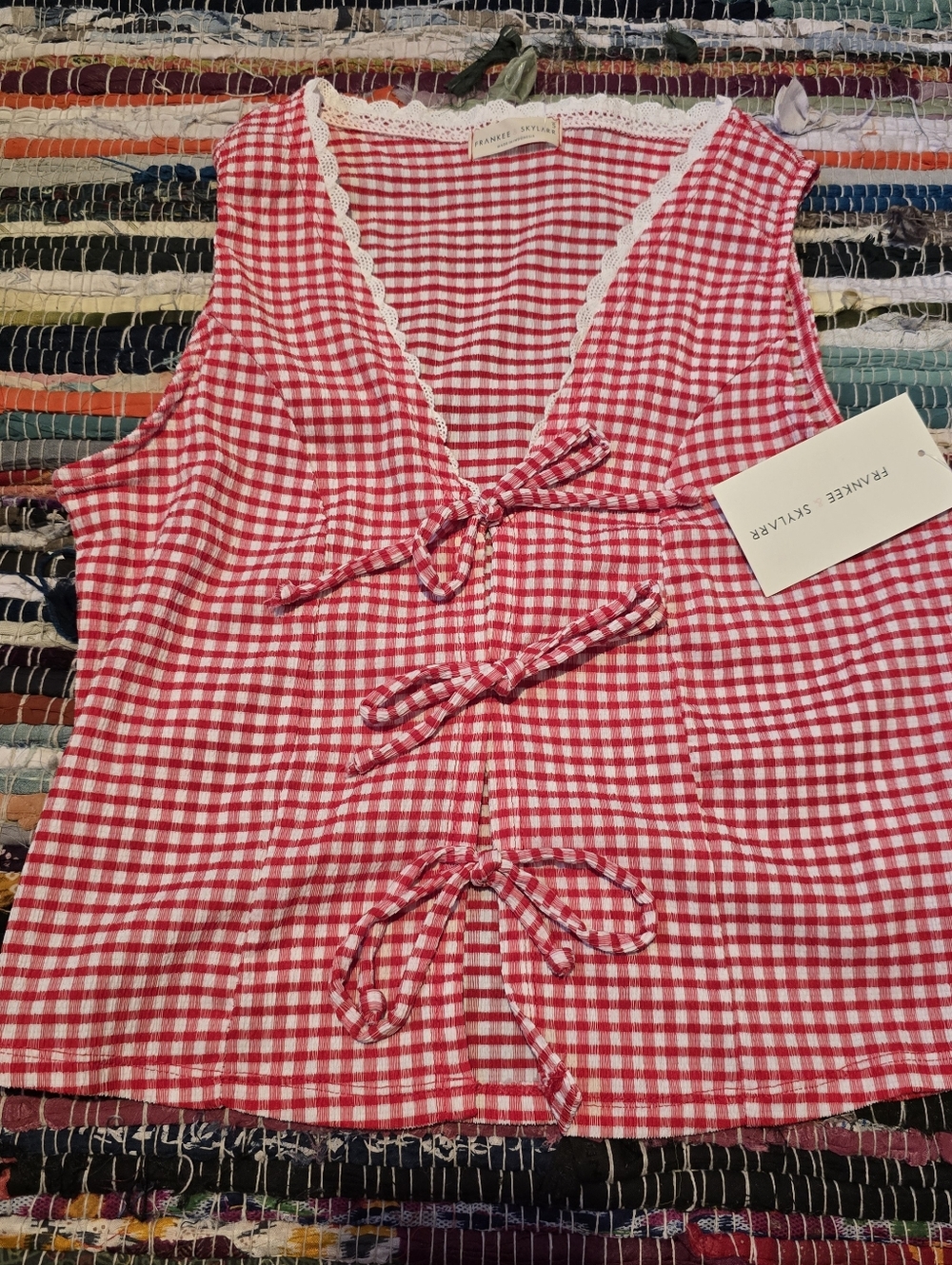 Vintage Y2k Top Gingham Red Top Design Small Tank